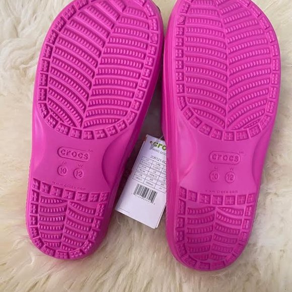 NWT CROCS UNISEX MEN 10 Women 12 Electric Pink Classic Crocs Slide LOGO Jibbitz - Picture 3 of 4